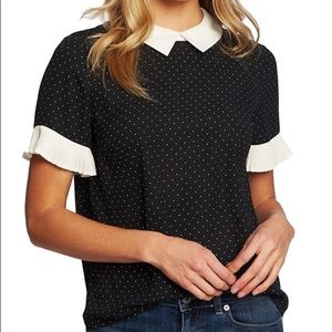 CeCe Polka Dot Collared Ruffle Sleeve Blouse